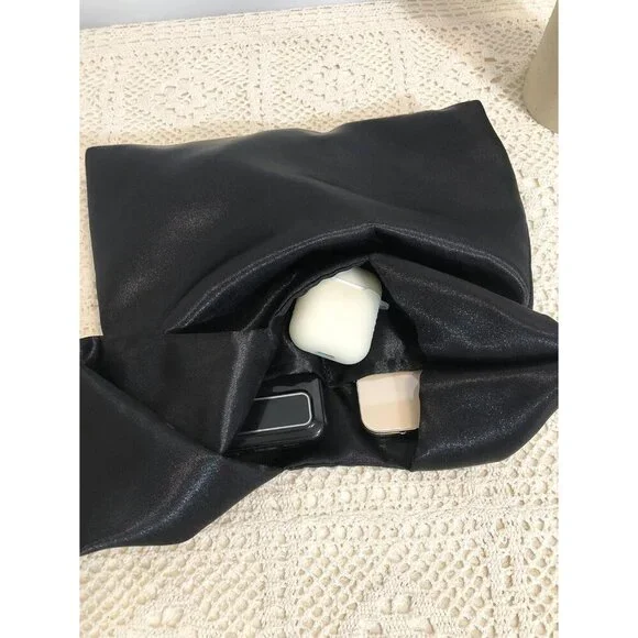 Versatile Black Satin Evening Bag - Mini Clutch Purse for Work and Parties - Picture 4 of 5